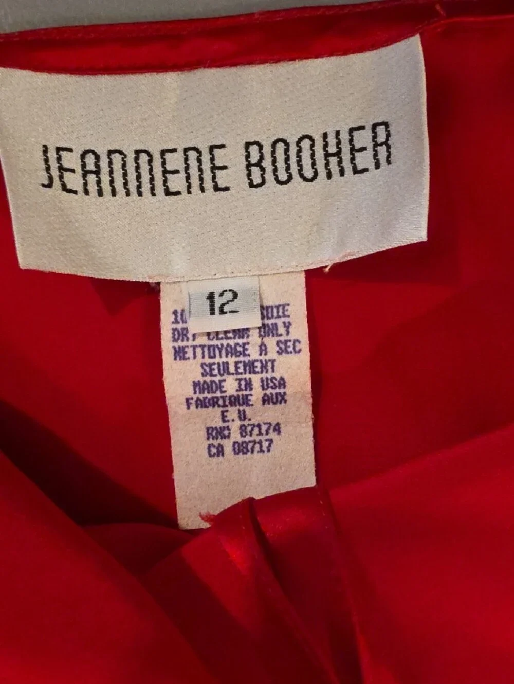 Jeannene Booher vintage Strapless silk Red Midi Dress w/Front Knot size 12 EUC